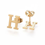 Stainless Steel Pendant 1.2" Earrings Necklace 17.7" Alphabet Letter Gold P813