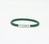 Unisex Men's Genuine Leather Stainless Steel Magnetic Clasp Bracelet Green