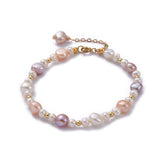 Baroque Keshi Pearl Beaded Bracelet Stainless Steel Spring Ring White 7.4" Z141