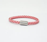 Unisex Men's Genuine Leather Stainless Steel Magnetic Clasp Bracelet Pink