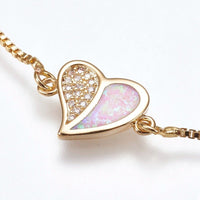Adjustable Bracelets Slider Opal Cubic Zirconia Heart Gold Blue Pink 8.8"  P503
