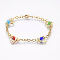 Stainless Steel Bracelet Evil Eye Beads Lobster Heart Gold Silver 8.6" 4mm P226