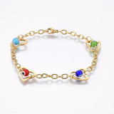 Stainless Steel Bracelet Evil Eye Beads Lobster Heart Gold Silver 8.6" 4mm P226