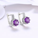 Platinum Plated Earrings Hoop Huggies AAA Zirconia Blue Latch Back Clasp L588