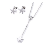 Stainless Steel Set Earrings Pendant Necklace Starfish Gold Silver 16.54" P726