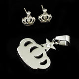 Stainless Steel Women's Unisex Set 18 Inch Necklace Earrings Crown Y27