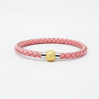 Unisex Men's Genuine Leather Stainless Steel Magnetic Clasp Bracelet Pink