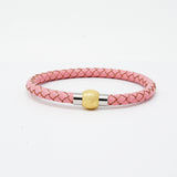 Unisex Men's Genuine Leather Stainless Steel Magnetic Clasp Bracelet Pink