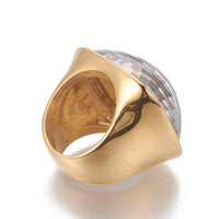 304 Stainless Steel Finger Rings Faceted Glass Clear Size 6~9 16~19mm Z679