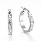 Stainless Steel Hoop Earrings Clay Rhinestone Oval Gold Silver 0.8" P617