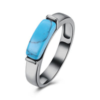 Platinum Plated Black Gunmetal Band Plain Ring Womens Kallaite Stone Blue B500