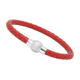 Unisex Men's Genuine Braided Leather Stainless Steel Magnetic Clasp Bracelet Red