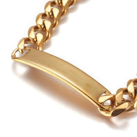 304 Stainless Steel Cuban Chain Bracelet ID Bracelet Lobster Gold 8.5" 10m  A109