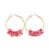 Stainless Steel Hoop Earrings Glass Bead Gold 12 Gauge 42x33 2mm 0.8x1.2mm A177