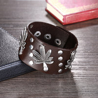 Leather Bracelet Handmade  Black 9 Inches 38MM Button Clasp L503