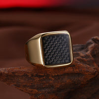 Stainless Steel Yellow Gold Platinum Plated Mens Band Ring Carbon Fiber B555