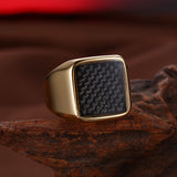 Stainless Steel Yellow Gold Platinum Plated Mens Band Ring Carbon Fiber B555