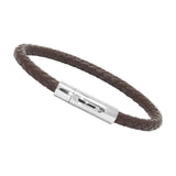 Unisex Men's Genuine Leather Stainless Steel Magnetic Clasp Bracelet Brown