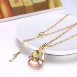 Yellow Gold Plated Necklace Pendant  AAA Zirconia  Lobster Clasp B178