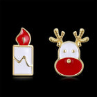 Rose Gold Silver Enamel Stud Earrings Christmas Reindeer Rudolph 16x7mm P132