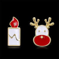 Rose Gold Silver Enamel Stud Earrings Christmas Reindeer Rudolph 16x7mm P132
