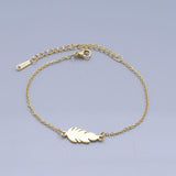 Stainless Steel Link Bracelet Lobster Clasp Feather Silver Gold Adjustable P263