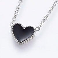 Stainless Steel Set Pendant Necklace Earrings Bracelets Enamel Heart 17" P721