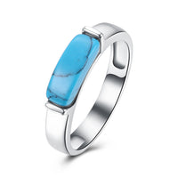 Platinum Plated Black Gunmetal Band Plain Ring Womens Kallaite Stone Blue B500