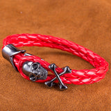 Leather Bracelet Inch Skull  8 Inches 8MM hook Clasp L439