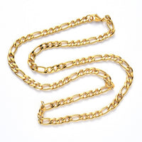 Stainless Steel Chain Figaro Necklace Lobster Clasp Gold 19.68" 50cm Z624