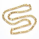 Stainless Steel Chain Figaro Necklace Lobster Clasp Gold 19.68" 50cm Z624