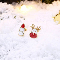 Rose Gold Silver Enamel Stud Earrings Christmas Reindeer Rudolph 16x7mm P132