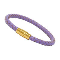 Unisex Men's Genuine  Leather Stainless Steel Magnetic Clasp Bracelet Purple