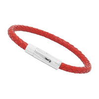 Unisex Men's Genuine Braided Leather Stainless Steel Magnetic Clasp Bracelet Red