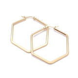 304 Stainless Steel Hoop Earrings Hexagon Gold 45.5x41x2m  0.7x1mm P207