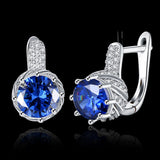Platinum Plated Earrings Hoop Huggies AAA Zirconia Blue Latch Back Clasp L588