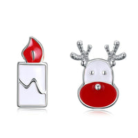 Rose Gold Silver Enamel Stud Earrings Christmas Reindeer Rudolph 16x7mm P132