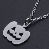 Halloween Stainless Steel Pendant Necklace Lobster Pumpkin Silvr 15.7" 1.5mm P66