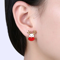 Rose Gold Silver Enamel Stud Earrings Christmas Reindeer Rudolph 16x7mm P132