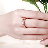 Rose Gold Platinum Plated Bridal Engagement Wedding Set Ring AAA Zirconia B153