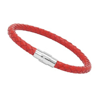 Unisex Men's Genuine Braided Leather Stainless Steel Magnetic Clasp Bracelet Red