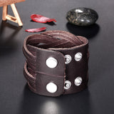 Leather Bracelet Handmade Black Brown 9 Inches 46MM Button Clasp L504