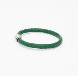 Unisex Men's Genuine Leather Stainless Steel Magnetic Clasp Bracelet Green