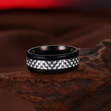 Stainless Steel Black Mens Band Carbon Fiber Silver Black Blue Ring B558