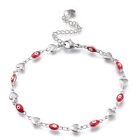 Stainless Steel Bracelet Enamel Lobster Evil Eye Heart Silver 8"  Z189