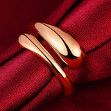 Rose Yellow Gold Platinum Plated Ring Women's Adjustable Size Plain Drop B530