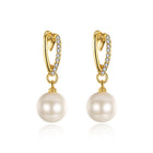 Rose White Gold Plated Pearl Zirconia Drop Stud Earrings L106