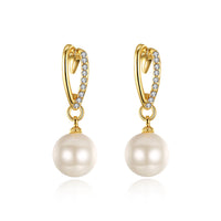 Rose White Gold Plated Pearl Zirconia Drop Stud Earrings L106