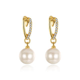 Rose White Gold Plated Pearl Zirconia Drop Stud Earrings L106