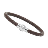 Unisex Men's Genuine Leather Stainless Steel Magnetic Clasp Bracelet Brown